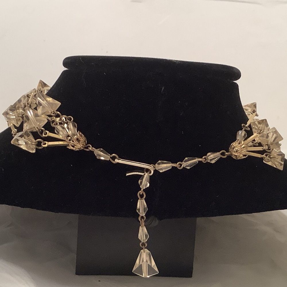 Vintage Gold Tone Multi Strand Crystal Necklace - Picture 5 of 8